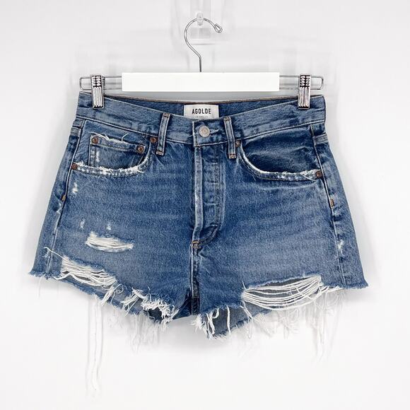 AGOLDE Parker Cutoff Denim Shorts Women’s Size 25 Clutch Distressed Raw Hem - Picture 2 of 5